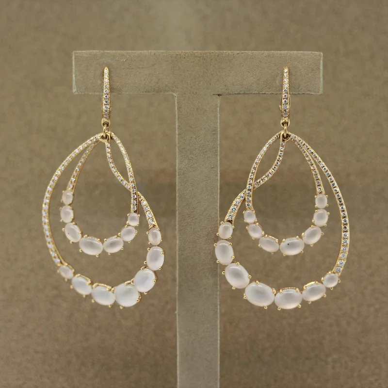 Moonstone Diamond Gold Drop Earrings