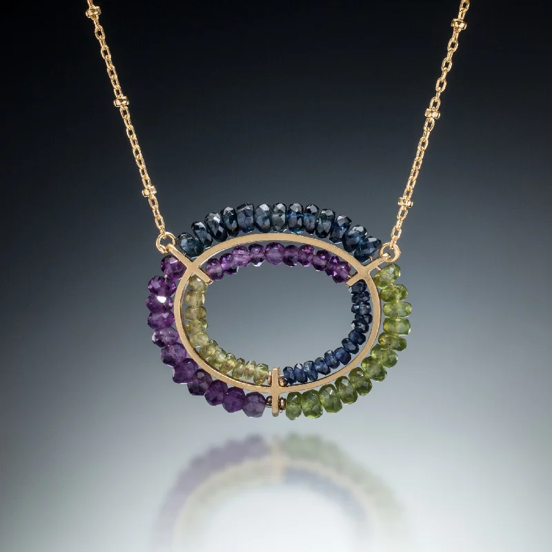 Gemstone Double Circle Necklace (gold blue)