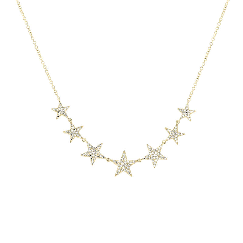 14KT Yellow Gold .35 CTW Diamond Pave Multi Star Necklace