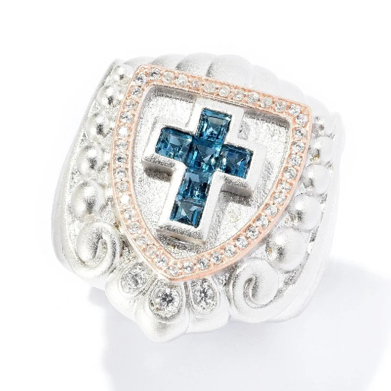 Dallas Prince Sterling Silver Gemstone & White Zircon Cross Signet Ring