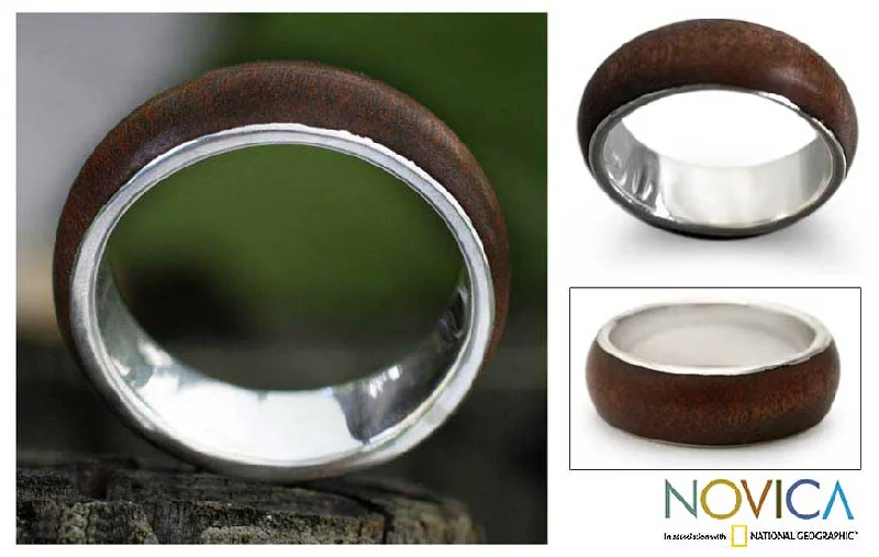 Sterling Silver and Wood 'Love Of Nature' Men's Ring (Brazil)