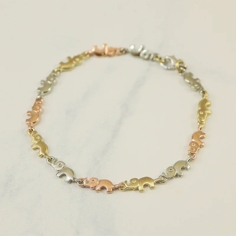 Tri Tone Gold Elephant Link Bracelet |