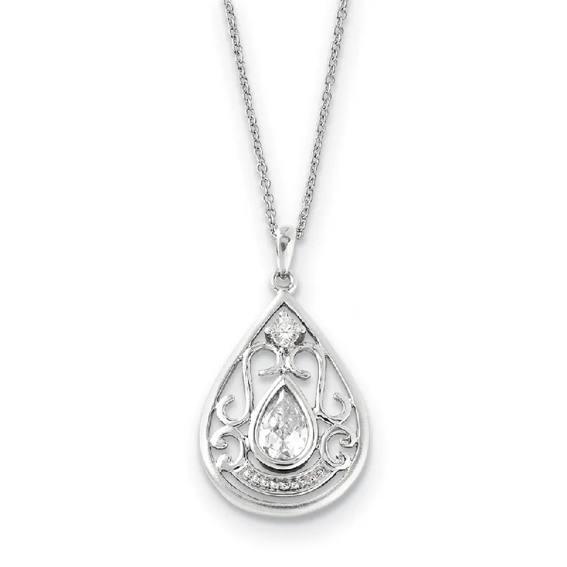 Rhodium Plated Sterling Silver & CZ In Loving Memory Necklace, 18 Inch