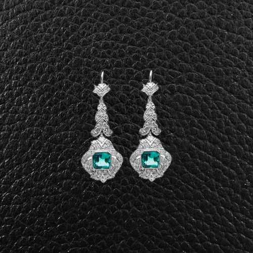 Emerald & Diamond Dangle Earrings