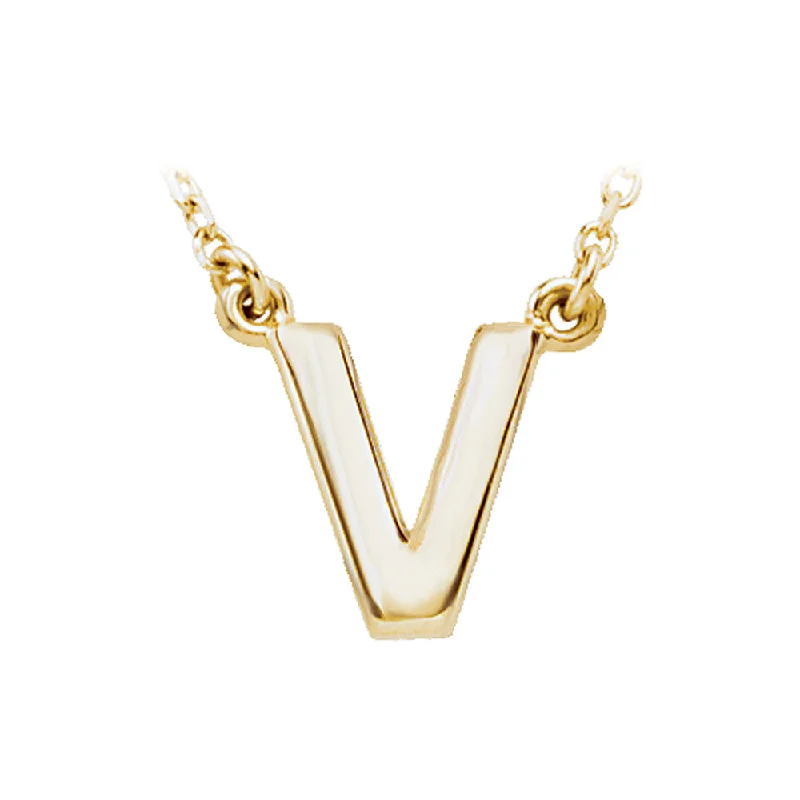 14K Yellow Gold, Kendall Collection, Block Initial V Necklace, 16 Inch