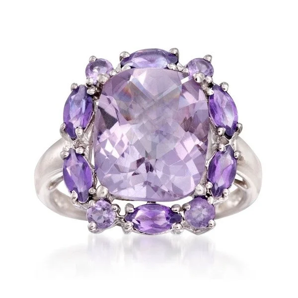 Sterling Silver 6.07ctw Pink & African Amethyst Cluster Ring