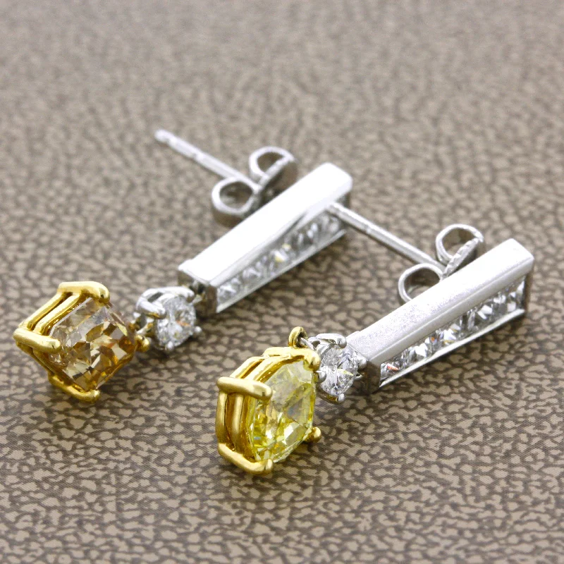 Fancy Colored Diamond Gold & Platinum Drop Earrings