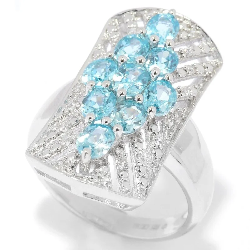 925 Sterling Silver Blue Zircon and White Natural Zircon Ring