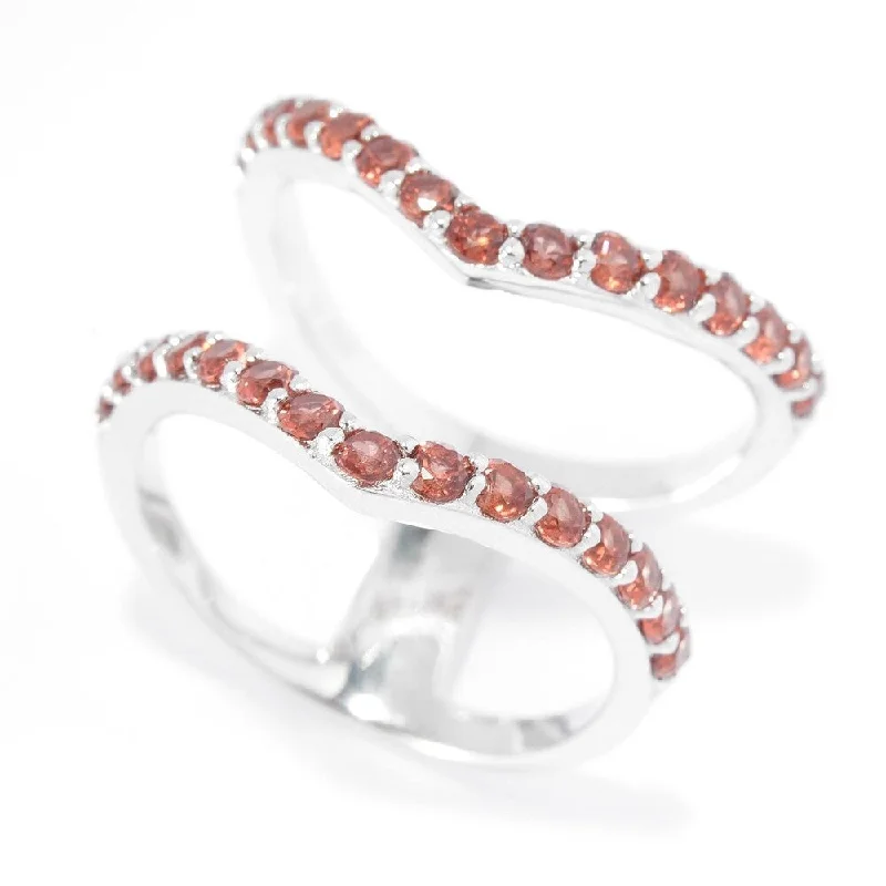 Sterling Silver Two-Row Split 1.32ctw Red Garnet Chevron Ring