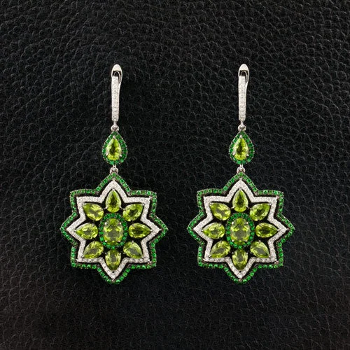 Peridot, Diamond & Tsavorite Dangle Earrings