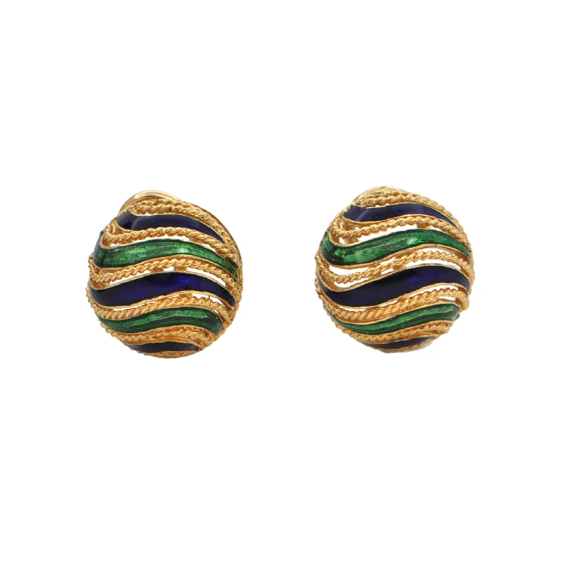 Vintage Enamel 18K Gold Round Earring