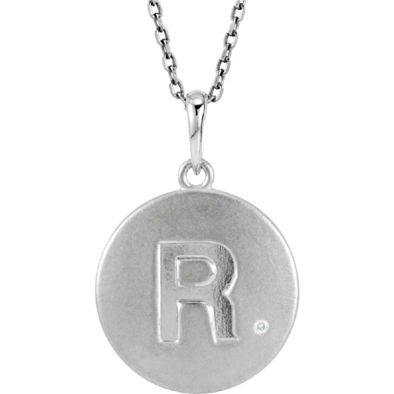 The Emma Sterling Silver Diamond Block Initial R Disc Necklace, 18 In.