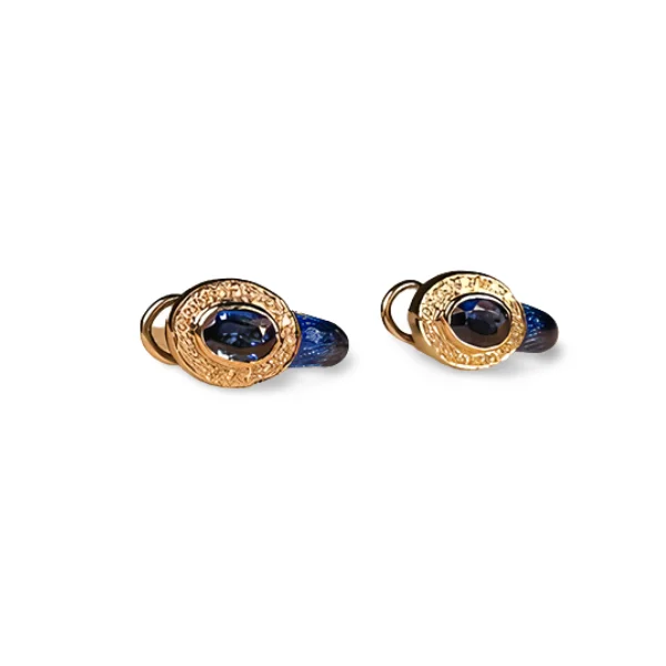 Authentic 18K White Gold Hidalgo Enamel Diamond Sapphire Clip-On ClipOn Earrings