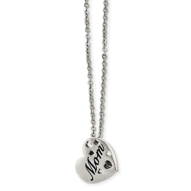 Stainless Steel Mom Heart Slide Pendant Necklace - 20 Inch