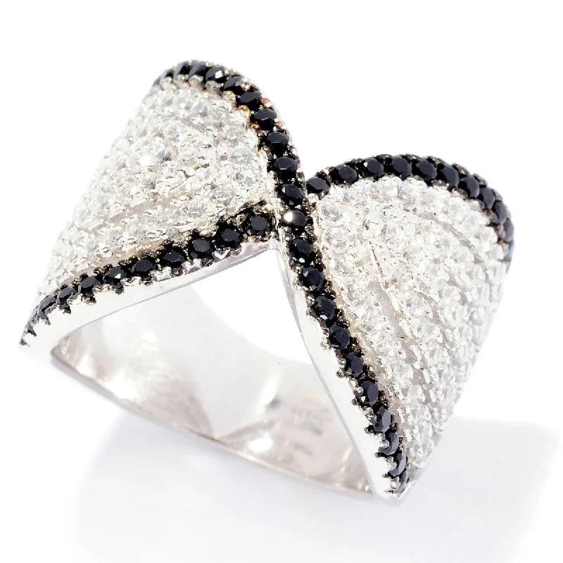 925 Sterling Silver Black Spinel and White Cz Ring