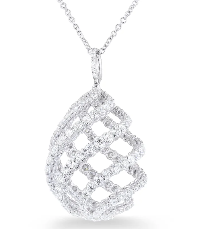 18K WHITE GOLD 6.65CTW DIAMOND SPIRAL TEARDROP NECKLACE