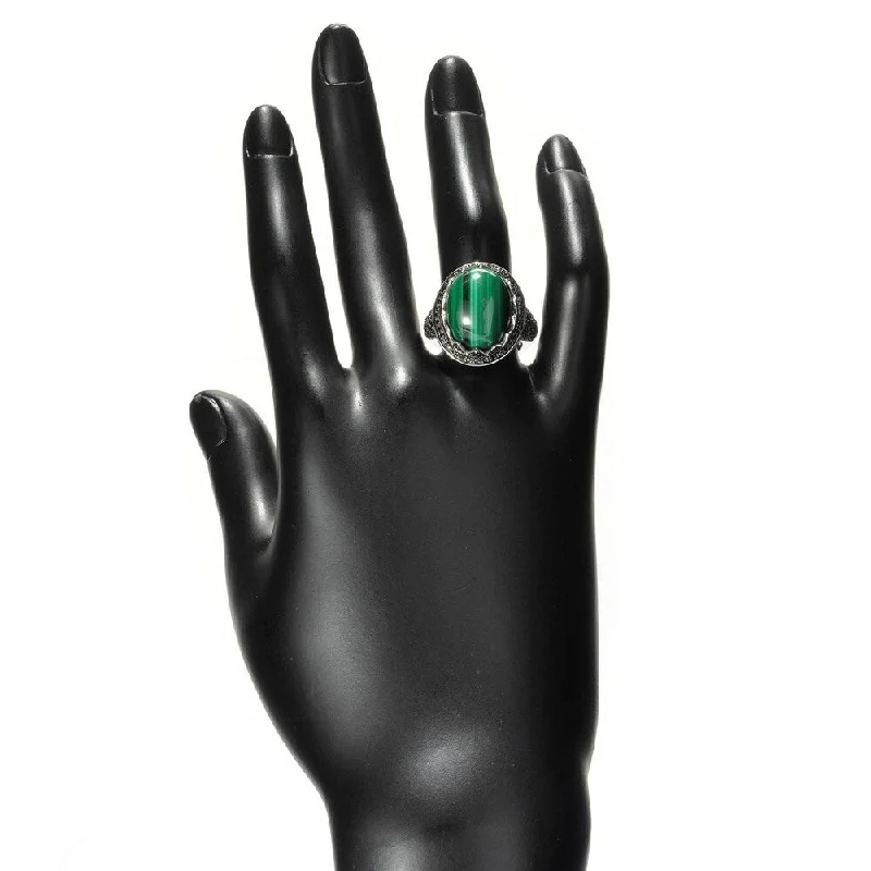 Rhodium Over Sterling Silver 21.08Ctw Malachite Ring