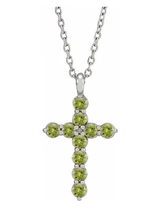 14KT GOLD 0.50 CTW ROUND PERIDOT CROSS NECKLACE