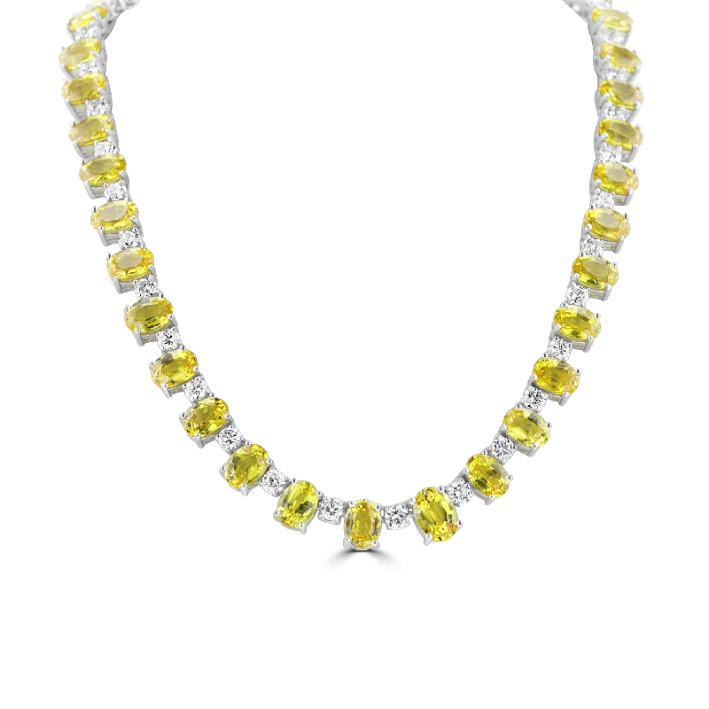 JULEVE 18KT WHITE GOLD 33.53 CTW YELLOW SAPPHIRE & 8.40 CTW DIAMOND NECKLACE