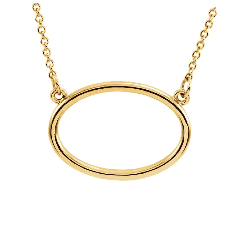 Polished 19mm Horizontal Oval Necklace in 14k Yellow Gold, 16 Inch