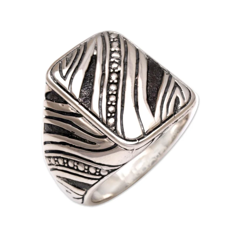 NOVICA Handmade Men's Sterling Silver 'Energy' Ring (Indonesia)