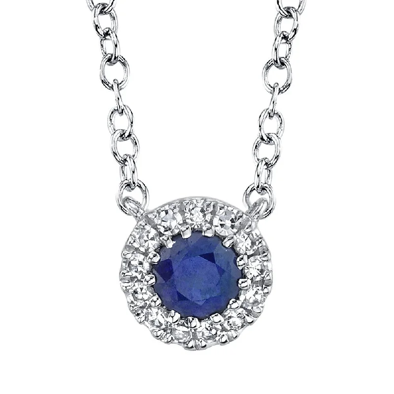 14KT GOLD 0.14 CT SAPPHIRE & .04 CTW DIAMOND HALO NECKLACE