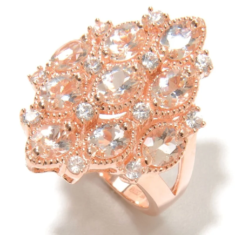 Rose Gold Vermeil 3.19ctw Morganite Cluster Cocktail Ring