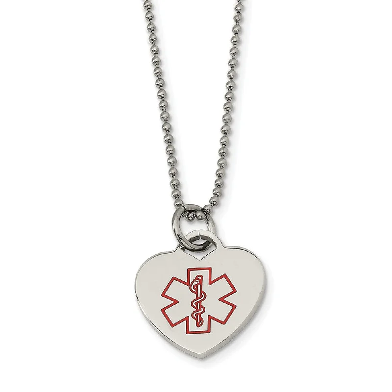 Stainless Steel Heart Shaped Medical Alert Necklace - 22 Inch