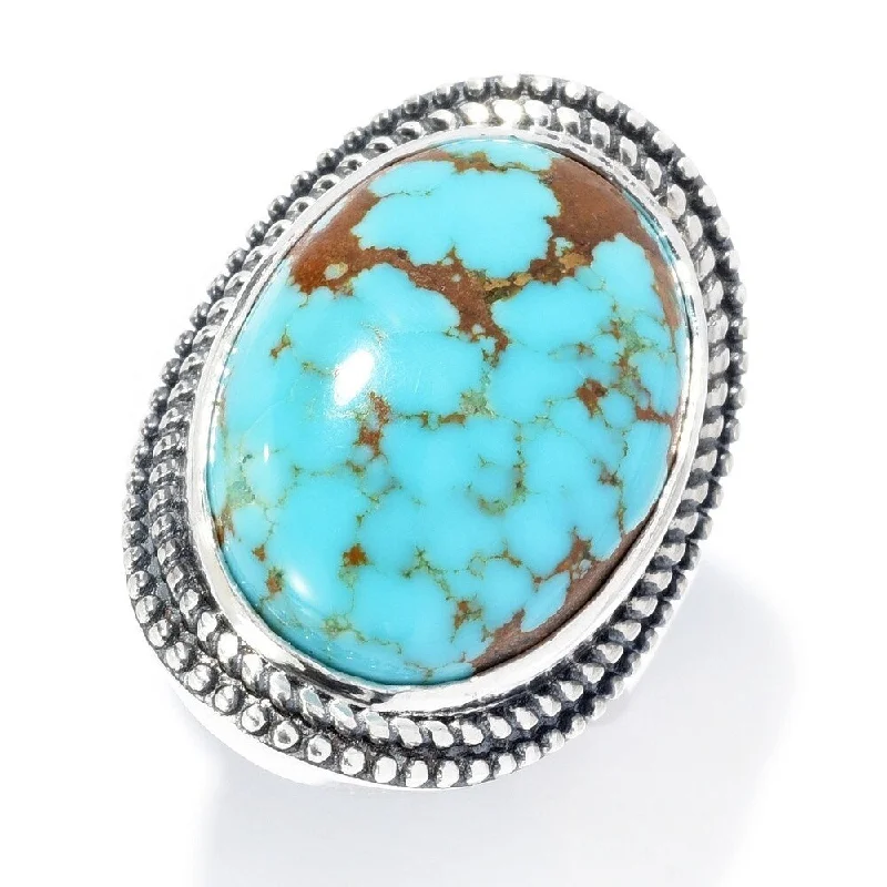 Sterling Silver 20 x 15mm Oval #8 Turquoise Beaded Ring