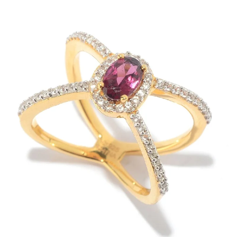 Yellow Vermeil "X" Halo Rhodolite Ring