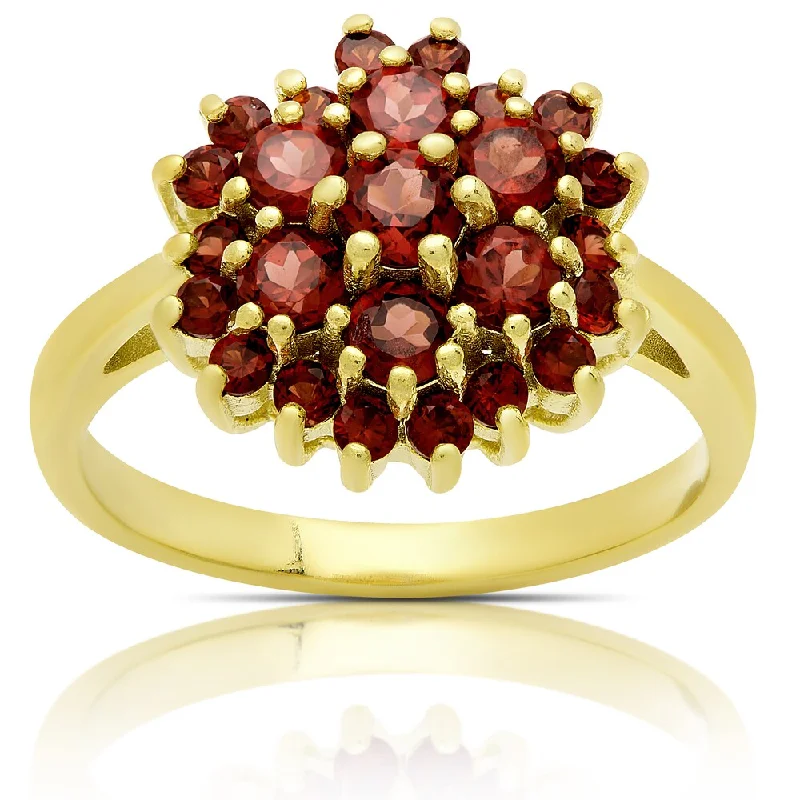 Dolce Giavonna Gold Over Sterling Silver Garnet Cluster Design Ring