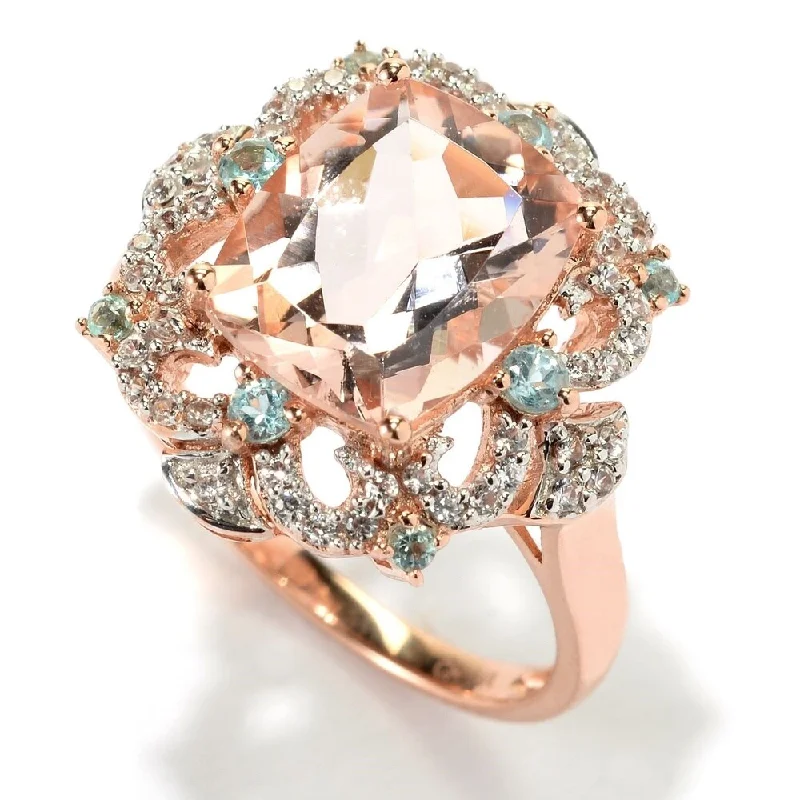 14k Rose Gold 3 7/8ct Morganite Blue Apatite and White Zircon Ring