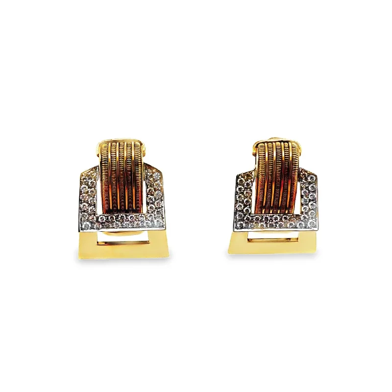 Mid-Century Diamond 18k Gold Two-Tone Earrings, Circa 1960’s