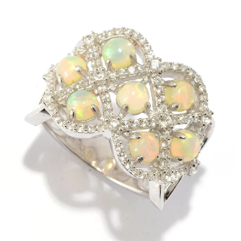 Sterling Silver Ethiopian Opal & White Zircon Lattice Ring