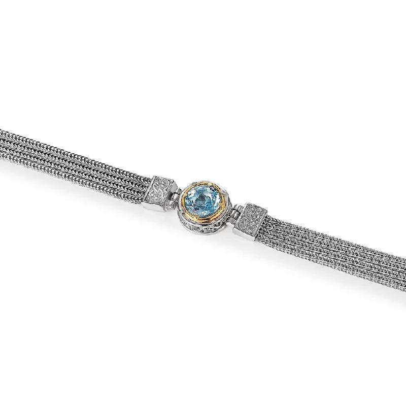 4-Strand Bracelet with Round Blue Topaz and 18k Gold Vermeil