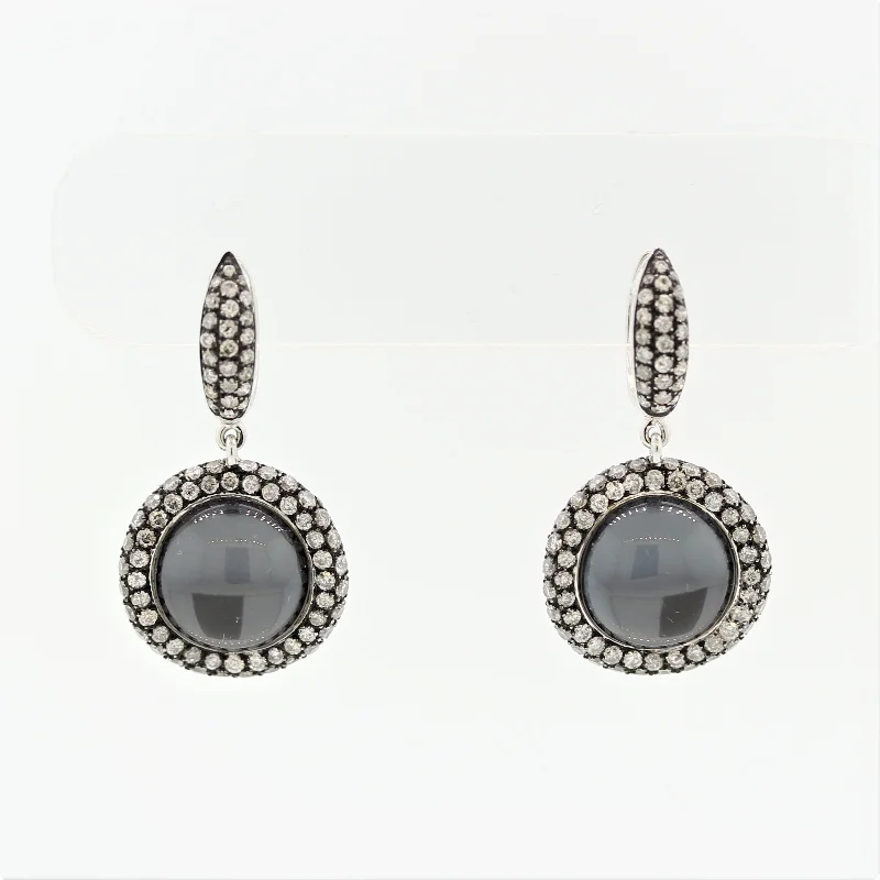 Diamond Hematite Quartz Gold Drop Earrings