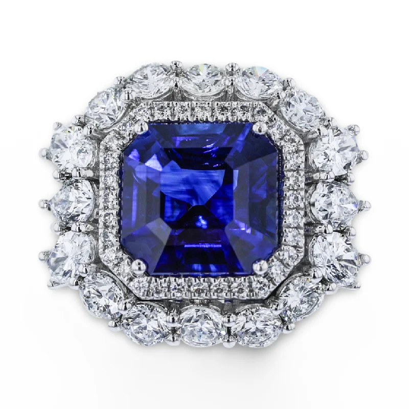 JULEVE PLATINUM 7.28CT SAPPHIRE & 3.38CTW DIAMOND RING