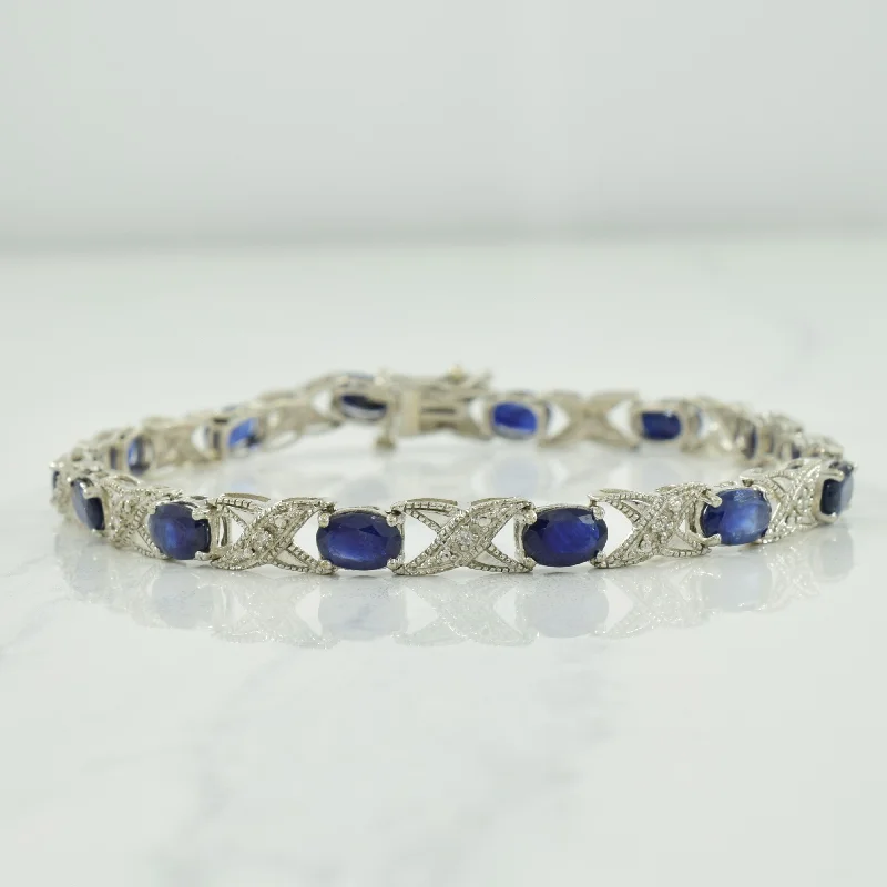 Sterling Silver XO Sapphire & Diamond Bracelet | 1.40ctw, 0.05ctw | 7.5" |