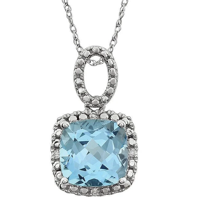 14KT WHITE GOLD SKY BLUE TOPAZ AND DIAMOND NECKLACE