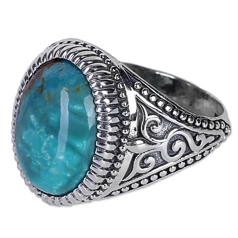 NOVICA Handmade Sterling Silver Radiant Blue Beauty Turquoise Ring (India)