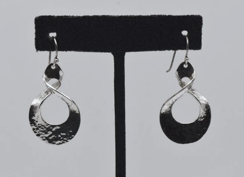 Vintage Sterling Silver Hammered Texture Dangle Twist Earrings