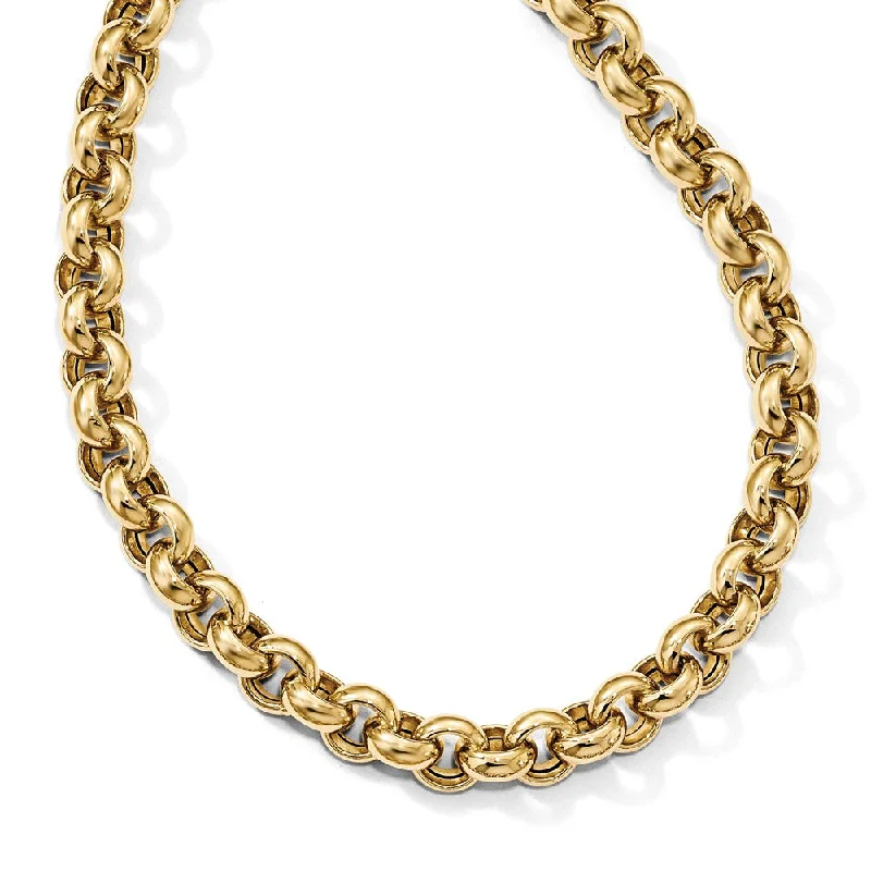 8.5mm 14k Yellow Gold Hollow Rolo Link Necklace, 18 Inch