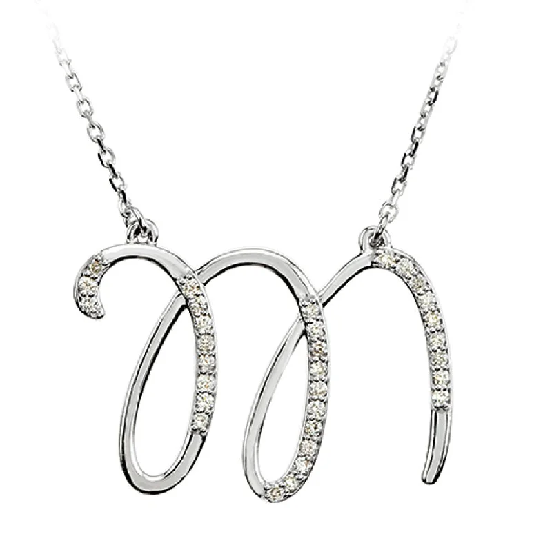 1/6 Ct Diamond Sterling Silver Medium Script Initial M Necklace, 16in