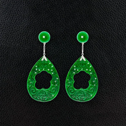 Jade & Diamond Dangle Earrings