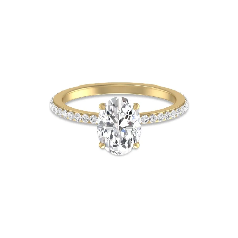 Marquee 14K Yellow Gold Hidden Halo Cleo Ring with IGI Certified 2 Carat Center Oval Shape Lab-Grown Diamond