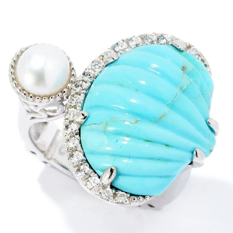 Dallas Prince Sterling Silver Carved Gemstone, Cultured Pearl & White Zircon Ring