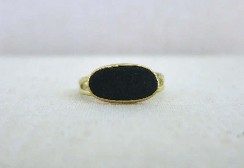 Large Black Pebble Ring