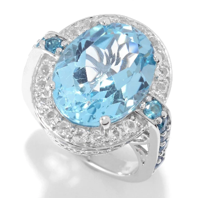 Sterling Silver Swiss Blue Topaz & White Topaz Ring