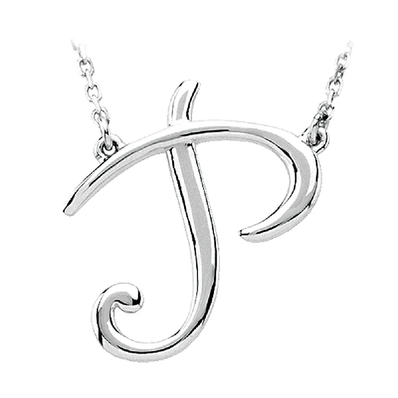 Sterling Silver, Olivia Collection, Medium Script Initial P Necklace