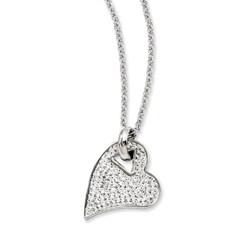 Stainless Steel and Clear Crystal Heart Necklace - 20 Inch